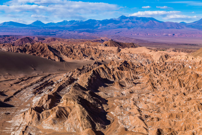 Das Valle de la Muerte in der Atacama Wüste von oben