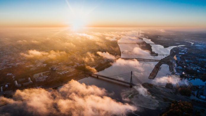 Riga von oben Drohnenansicht von Riga